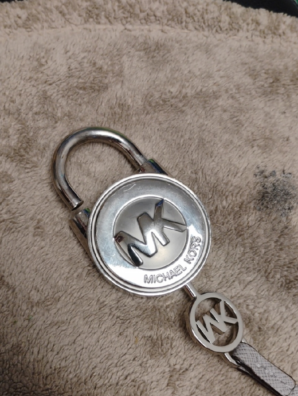 Michael Kors Silver MK Padlock Key Ring with Logo Charm